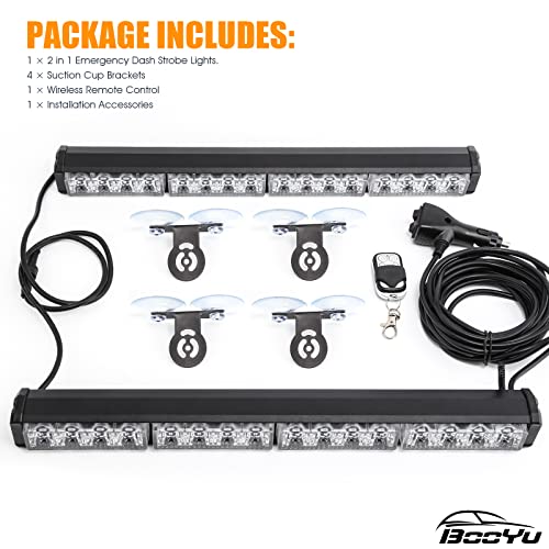 Booyu 2 In 1 Traffic Advisor Light Bar W/Wireless Remote Controller Windshield Led Emergency Strobe Visor Safety Warning Hazard Flashing Lights For Firefighter Police Trucks Vehicles (Amber/White) #TOP6