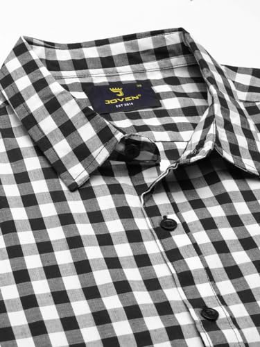 Image of JOVEN Men Slim Fit Pure Cotton Brown and Dark Green Casual Checked Shirt