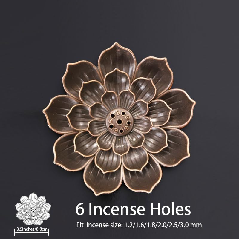 Miniatura 8 de Soporte de incienso para palos con atrapascenas desmontable de loto, 6 agujeros de incienso, quemador de incienso, decoración del hogar de metal