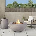ReeQuo 2-Piece Outdoor Propane Fire Pit Table Set w/Tank Cover Table, 31.5-inch 50,000 BTU CSA Certification Bowl Concrete Firepit SUS201 Round Burner with Steel Lid, Lava Rocks, Rain Cover…