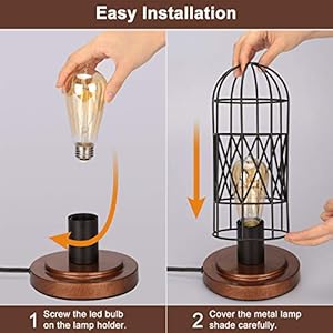 Touch Control Table Lamp, Industrial Bedside Lamp with 3 Way Dimmable Small Nightstand Lamp Vintage Metal Cage Table Lamp for Bedroom, Kitchen Touch Control Table Lamp Industrial Bedside Lamp with 3 Way Dimmable Small Nightstand Lamp Vintage Metal Cage Table Lamp for Bedroom Kitchen