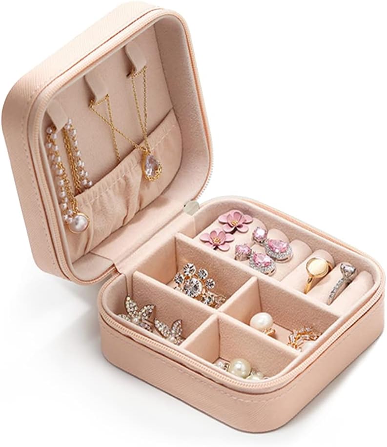 Ldirect Jewelry Box for Women, Mini Portable Jewelry Storage Box for Rings, Earrings, Necklaces (Pink)