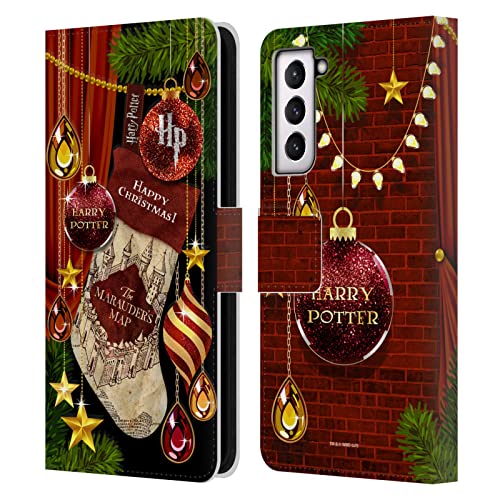 Ornements de Noël Harry Potter étui portefeuille en cuir Samsung Galaxy S21 5G