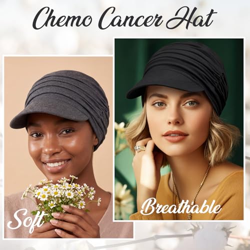 Image of 6 Pcs Chemo Cancer Hat for Women Breathable Bamboo Newsboy Baseball Cap Soft Headwear for Cancer Patient Hair Loss
