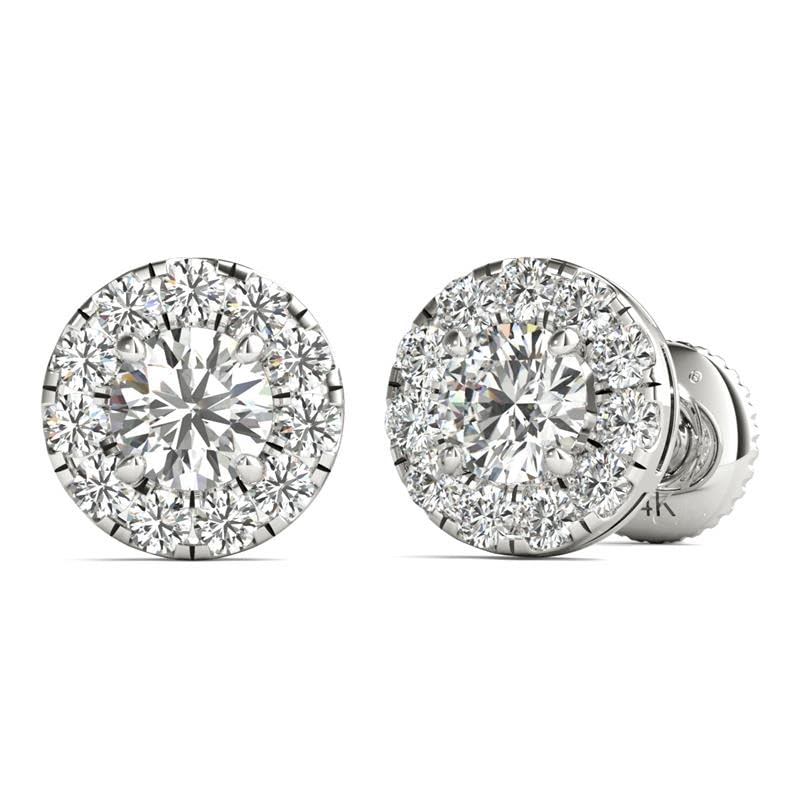 GIA Certified Natural Diamonds Halo Stud Earrings D-M Color SI1-I3 Clarity 14K Gold 1/2-1.00 Carats