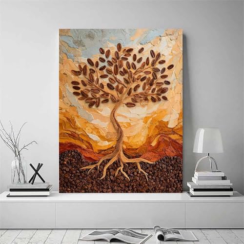 Peinture de l’arbre à grains de café HOQIU, grand tableau décoration murale multicolore