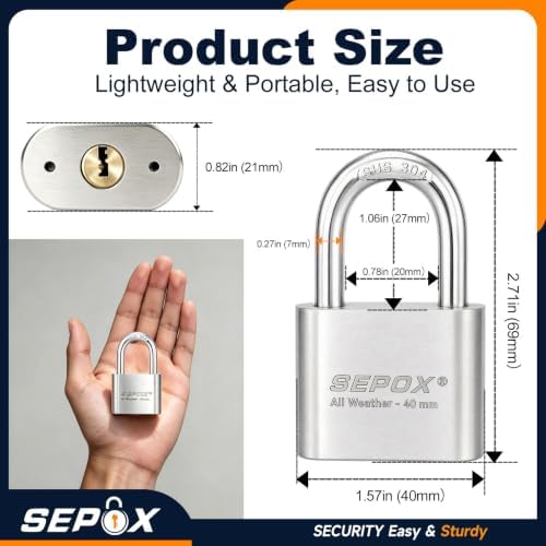 SEPOX® Stainless Steel Padlock Long Shackle Heavy Duty 256Hr Spray for Gate — 사진 4