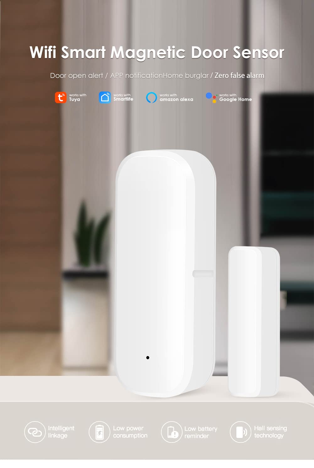 Mengshen Confezione da 4 sensori Smart WiFi per porte e finestre, nessun hub richiesto, sensore di contatto wireless per la sicurezza domestica, compatibile con dispositivi Tuya Smart Home Alexa e