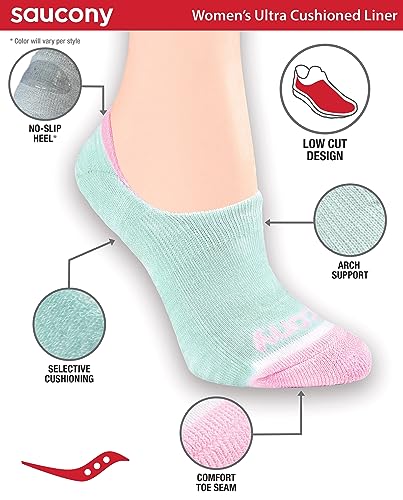 Image of Saucony Women's No Show Cushioned Invisible Liner Socks (8, 16 Pairs)