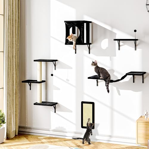 Muebles de pared para gatos NUNU LAB 5 piezas con casa y rascador negro miniatura 6