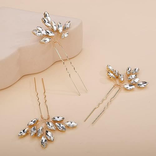 Vista 10 de Teyglen 3pcs Bridal Crystal Hair Pins Rhinestones Hair Pieces Simple Crystal Wedding Hair Accessories Handmade Hair Pins for Women Bride (Blue)