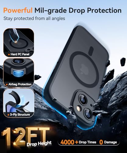 Image of CANSHN Magnetic for iPhone 15 Plus Case, Upgraded [Full Camera Protection] [Compatible with Magsafe] [Translucent Matte] Shockproof Protective Phone Case for iPhone 15 Plus 6.7 inch - Black