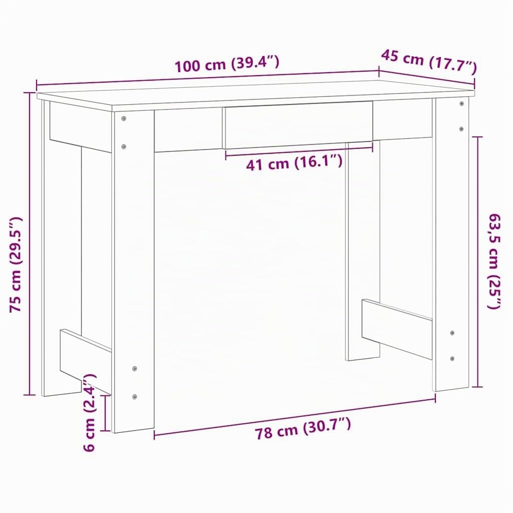 vidaXL Escritorio de Madera de ingeniería Roble Artisan 100x45x75 cm