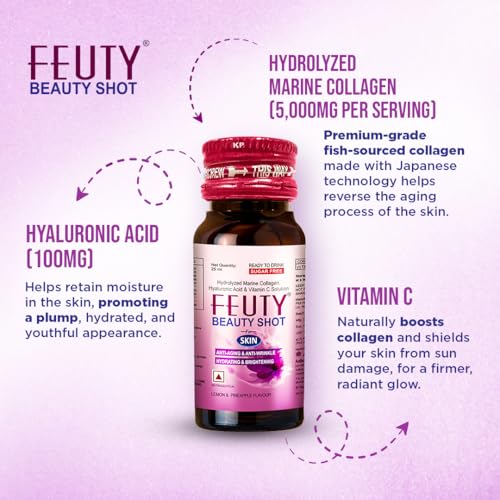 Image of Collagen Beauty Shot - 5000mg Hydrolyzed Marine Collagen + 100mg Hyaluronic Acid | Skin Hydration & Anti-Aging | Ready to Drink Supplement for Women & Men | 10 x 25ml Bottles