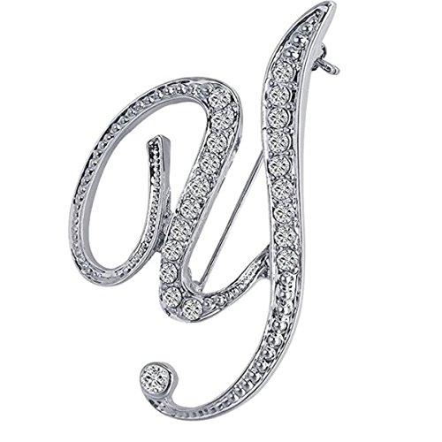 Image of Initial Letters Brooch Pins For Women, Letter Pins For Stockings, Silver Plated Metal Rhinestone Clear AAA+ Crystal Lapel Pin Brooches(1Pcs)