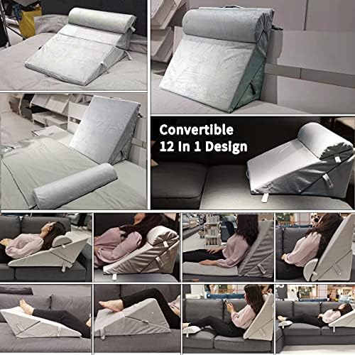 Triangle Wedge Pillows Set for After Surgery, Acid Reflux, Reading in Bed, Back or Knee Support, Adjustable Folding Incline Cushion for Sleeping Memory Foam Pillow Wedge with Machine Washable Velvet