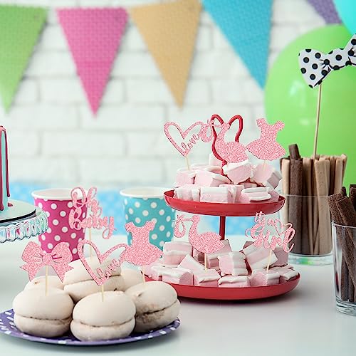 Gyufise 36 Pack Oh Baby Cupcake Toppers It's A Girl Cupcake Toppers With Bow Dress Love Heart Pink Glitter Cake Picks Decorations For Baby Shower Girl Birthday Party Supplies #TOP6