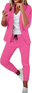 2025 - Traje de pantalón de oficina para mujer, 2 piezas, color sólido, de dos piezas, corte ajustado, pantalones deportivos, pantalones de terciopelo para mujer