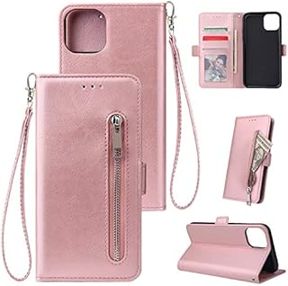 6.1 inch for iPhone 11 Wallet Case, TechCode PU Leather Magnetic Closure Wallet Case with Card Slots Cash Pocket & Wrist Strap Flip Kickstand Cover for Women Girls Compatible with iPhone 11,Rose Gold