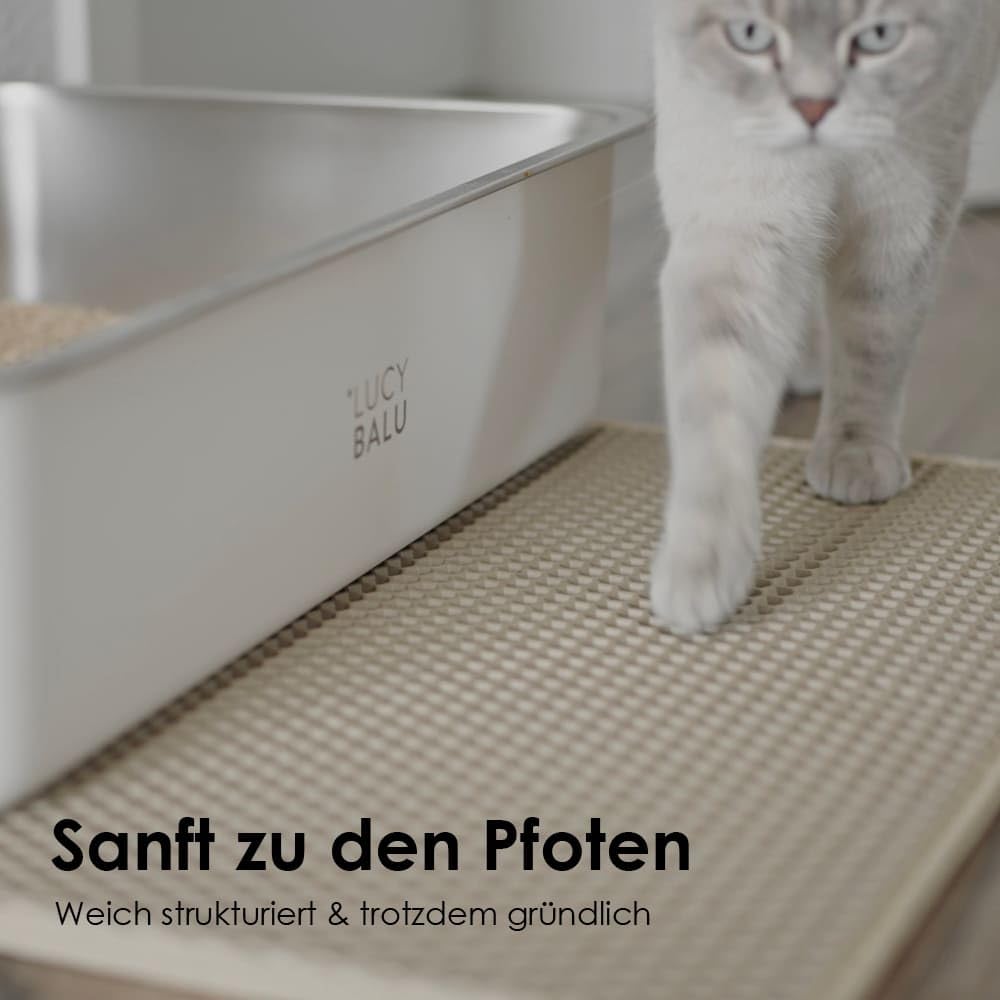 LucyBalu® LOOMAT Mata do posypywania kuwety, dwuwarstwowa, z przyjazną dla łap powierzchnią plastra miodu, antypoślizgowa, wodoszczelna, łatwa do czyszczenia, piaskowa