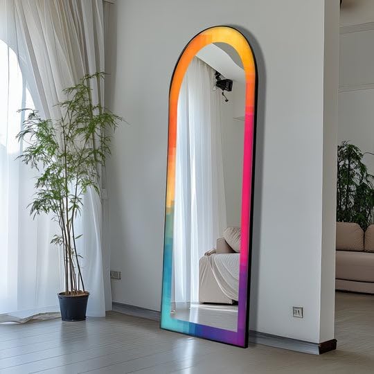 23,5’’W x 67’’H PixelGlow Fusion – Abstract Floor Mirror Arched Full Lenght Mirror - Arch Full Body Stained Floor Mirror with Black Frame with Silver Frame