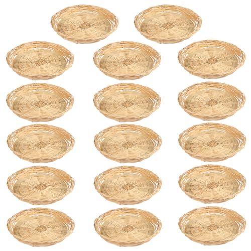GNIEMCKIN 17 PCS 9.8 inch Bamboo Paper Plate Holder, Hand Weave wicker plate holders for Parties, Picnic, and Barbecue, Reusable