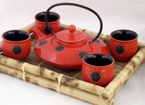Asian Home Contemporary Art Decor Porcelain tea set 5 pcs In Wooden Gift Box