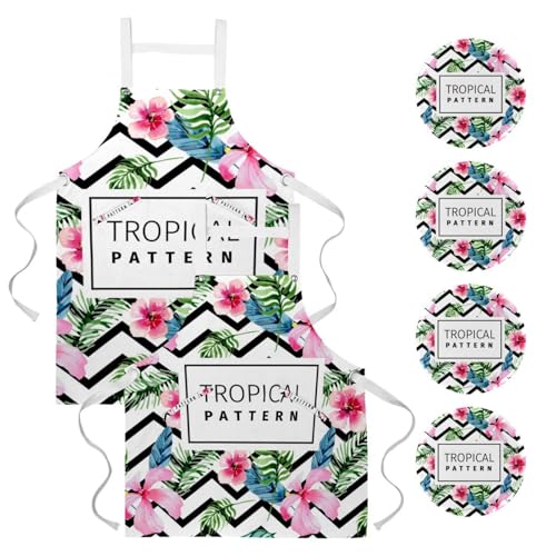 Lot de 2 tabliers de cuisine élégants à motif feuilles pour bar et restaurant