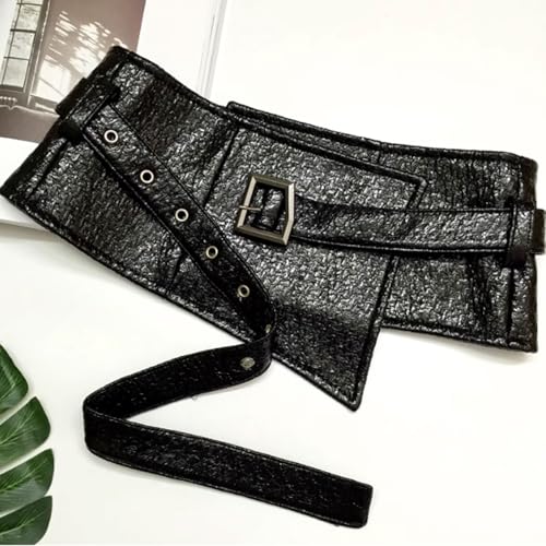 Fashionable and Versatile Waist Belt Bright Black Wide Belt Matching Suit and Shirt Waist Belt for Decorative Dress3