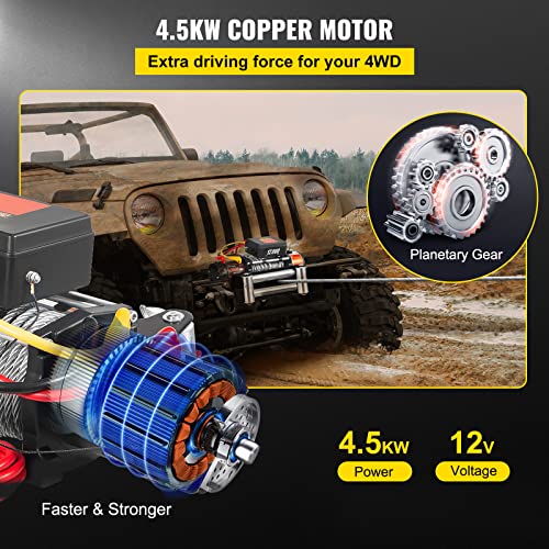 Vevor 12000IBS Truck Winch 12000Lbs Electric Winch 85Ft/26M Steel Cable 12V Power Winch Jeep Winch With Wireless Remote Control And Powerful Motor For Utv Atv & Jeep Truck And Wrangler In Car Lift thumb #2