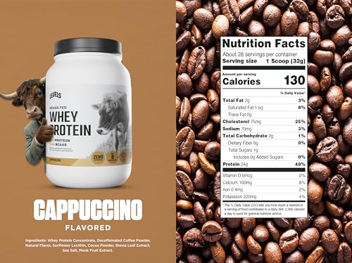 Image of Levels Grass Fed Whey Protein Powder, No Artificials, 24G of Protein, Cappuccino, 2LB