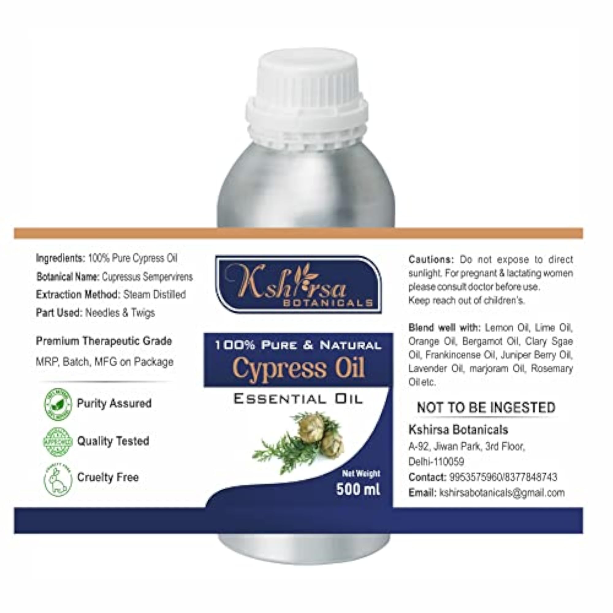 Pure & Natural Cypress Oil, 500 ml, Skincare Essential