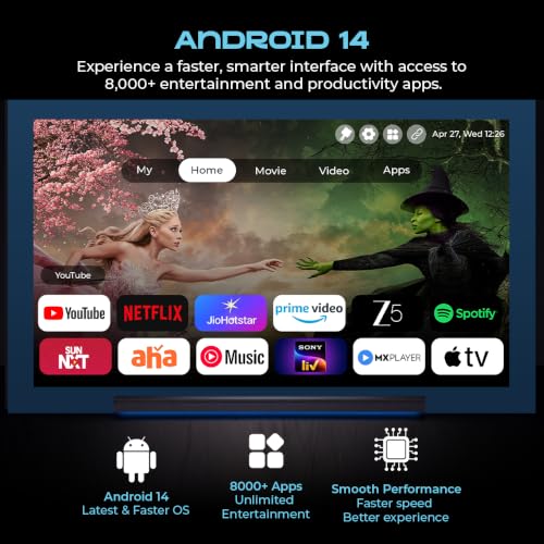 Image of WZATCO Yuva Lunar, Android 14, Fully Automatic, Native 1080P FHD Projector 4k Ultra HD, 750 ANSI, Sealed Engine, HDMI ARC, WiFi 6 & BT, Portable Room Cinema, White