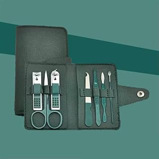 7 Pieces Stainless Steel Colorful Nail Clippers Manicure Set with Leather Bag Care Tools Grooming Kit