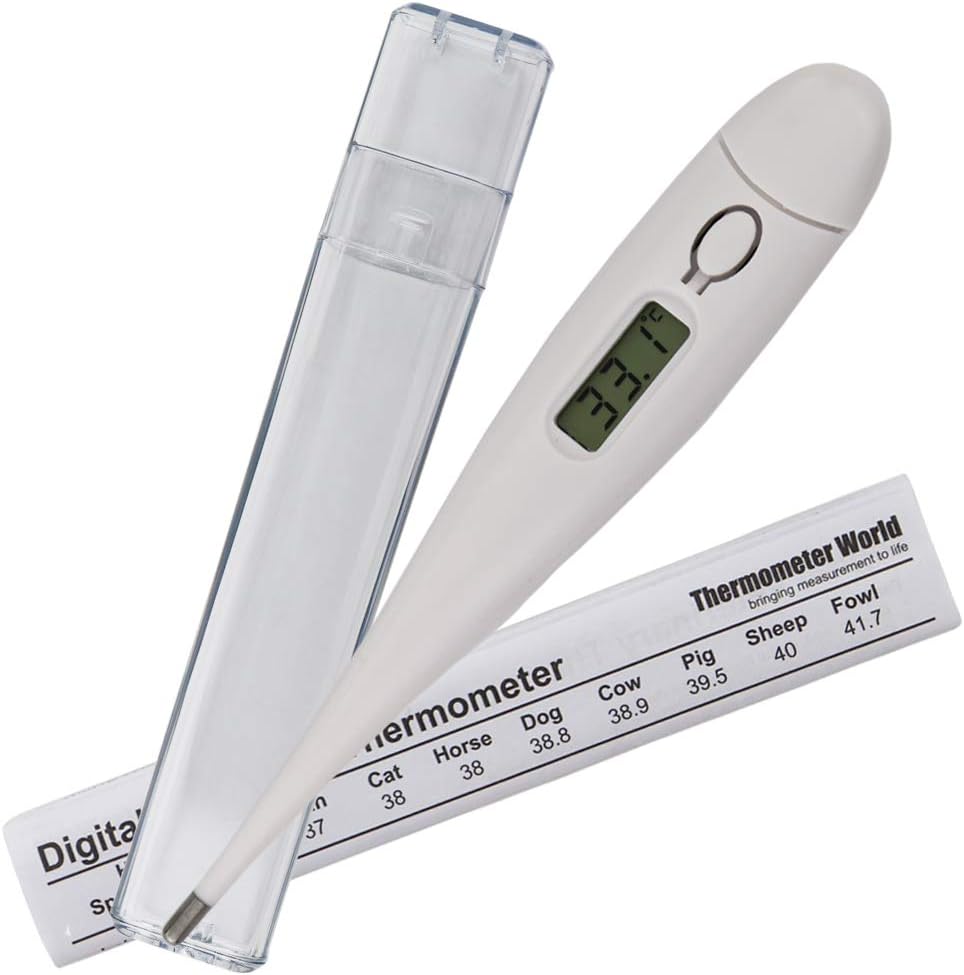 Pet Thermometer for Animal Owners of Dogs Cats Horses Vets Fixed Head Digital Temperature Probe Includes Veterinary Hobdays Chart
