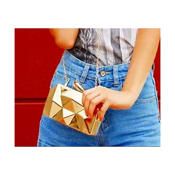 Tooba Women Handicraft Beautiful Metallic Acrylic Box Clutch Bag Purse For Bridal, Casual, Party, Wedding (Both Sides Exactly Same) (Gold). - Image 8