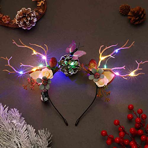 Cakure Led Christmas Headbands Light Up Hairbands Reindeer Antler Head Bands Decorative Flower Head Hoop Festival Headwear Cosplay Party Fashion Hair Accessories Pack Of 1 (Type B) #TOP13