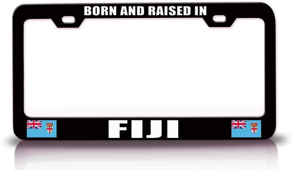 Born and Raised in Fiji Flag Metal Car SUV Truck License Plate Frame Bl m23