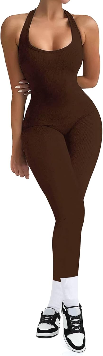 VUTRU Women's Sexy Scoop Neck One Piece Tank Top Sleeveless Backless Bodycon Long Jumpsuits Ribbed Rompers Playsuit