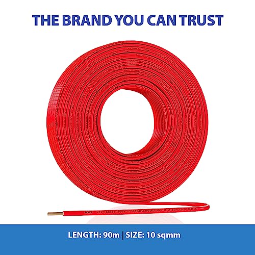 Image of KEI WIRES & CABLES Homecab 10 sqmm 1 Core Copper Flame Retardant House Wire PVC Insulated Cable for Domestic & Industrial Electrical Wiring (Red, 90 Meters)