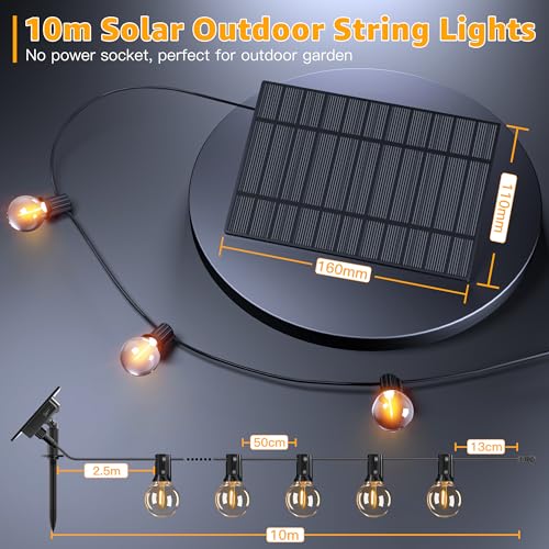 Ollny Solar Lights Outdoor Garden 10m Waterproof Festoon Light with Remote, USB LED String with 3 Modes 16+1 G40 Shatterproof Bulbs, Lighting for Outside Pergola Gazebo Patio Yard Porch Party Decor - Image 5