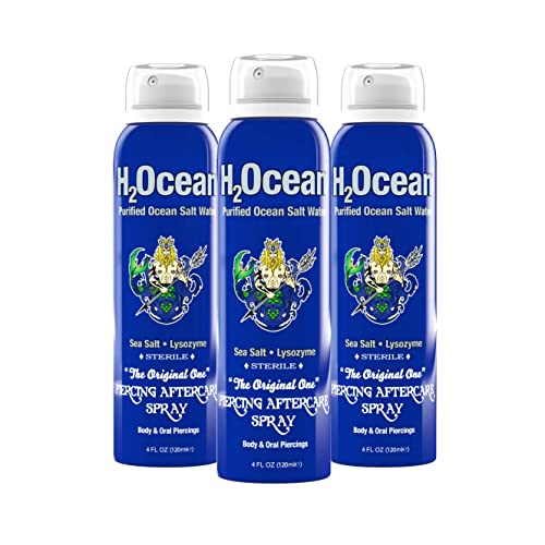 H2Ocean Piercing Aftercare Spray, 4oz Set of 3 Sea Salt Keloid & Bump Treatment, Wound Care Spray Wound Wash For Ear, Nose, Naval, Oral Body Piercings
