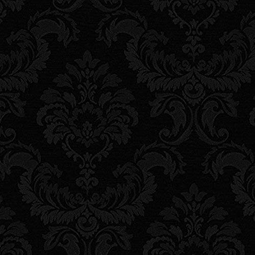 Manhattan Comfort NWSK34750 Hyattsville Silk Damask Textured Wallpaper, Black