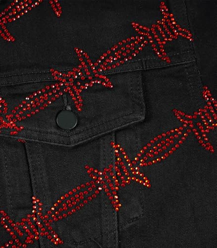 SHION7 Men's Denim Jacket, Slim Fit Streetwear Jean Jackets For Men, Fashionable Embellished Rhinestone Jeans Coat4