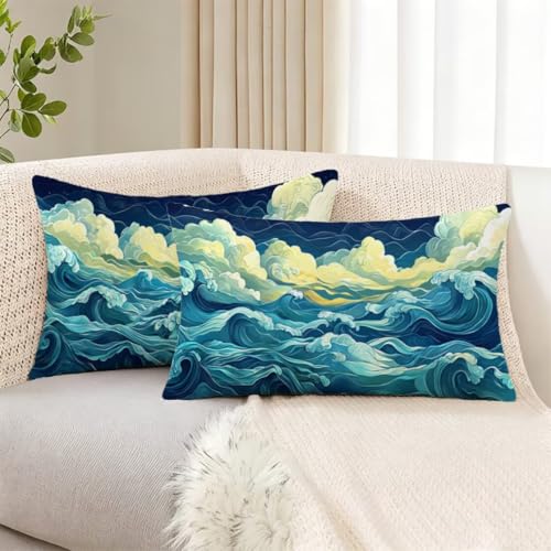 Housse de coussin 40x60 douce velours bleu à zip invisible