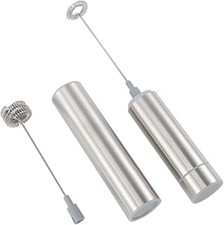 Handheld Electric Milk Frother Stainless Steel for Quick Frothing | Battery Operated, Easy to Clean, Beating Eggs and Mixing Protein Powder, Silver Finish for Coffee Making
