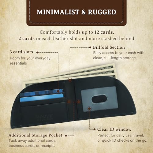 Image of ROGUE WALLET Genuine Leather Wallets for Men - Minimalist, Classic Curved Slim Front Pocket w / 3 Card Slots, Plastic ID Card Slot & Full Billfold Section - Perfect Gifts for Men (Black)