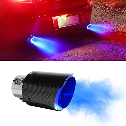 Vechkom 2.5 inch Inlet Carbon Fiber Exhaust Tip with Blue LED Light Stainles Steel Muffler Tip Modification Luminous Tube Cover