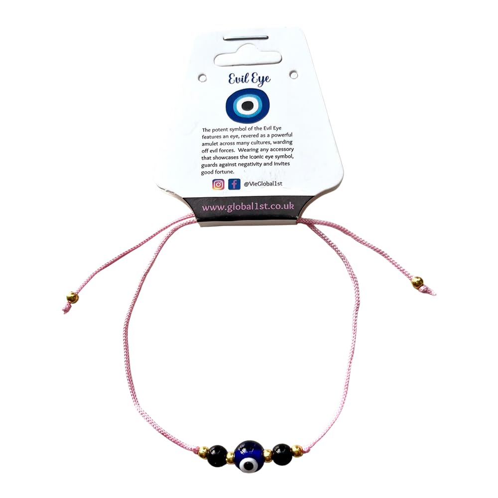 VIE Evil Eye Black Beads Thread Bracelet, Pink