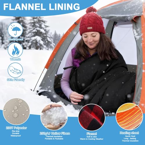 Heated Sleeping Bag, Electric Warm Bag Pad with 3 Adjustable Heating Levels, USB Powered Heating Pads Adjustable Hood, 0 Degree Camping Sleeping Bag Keep Warm for Cold Weather Outdoor Hiking miniatura 3